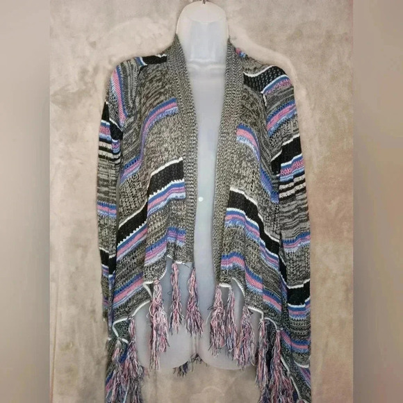 2/$30 ALLISON BRITTNEY Whimsigoth multicolor knit Shall Duster & fringe (#916) - Picture 1 of 7